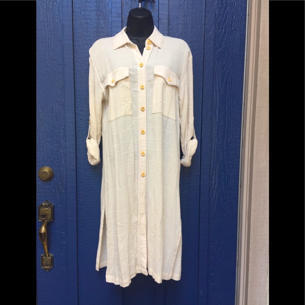 Free People Ivory Button Down Maxi Shirt